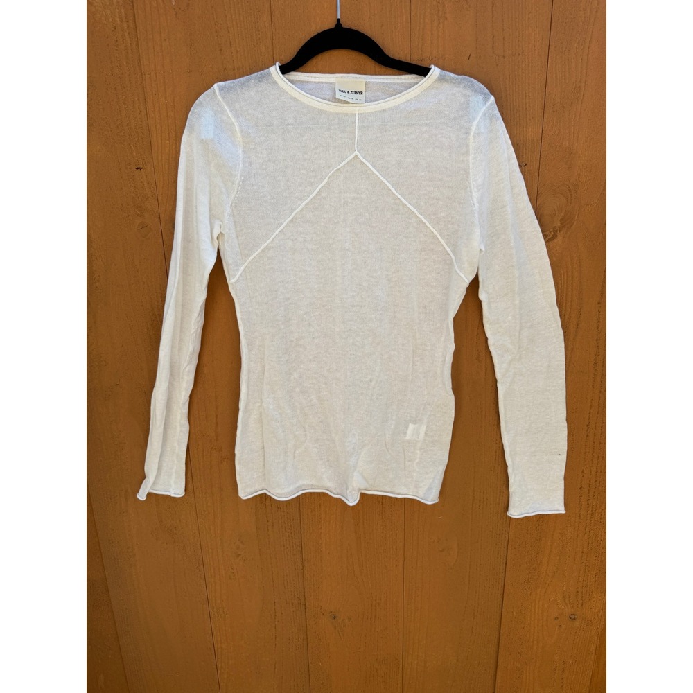 ZULU‎ & ZEPHYR Women's US 6 Cream Long Sleeve Organic Cotton Blend Top